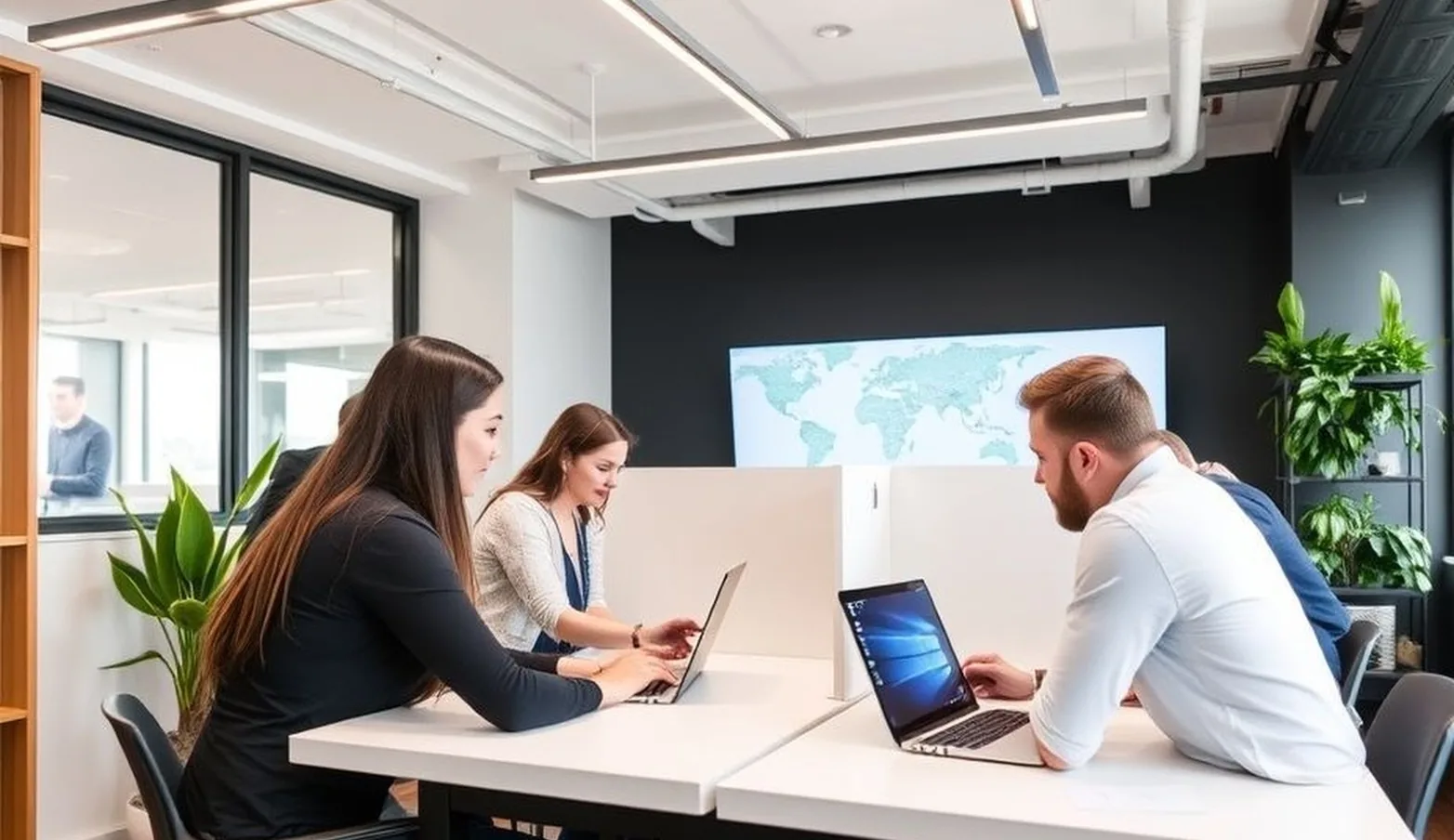 Modern tech startup workspace with collaborative environment